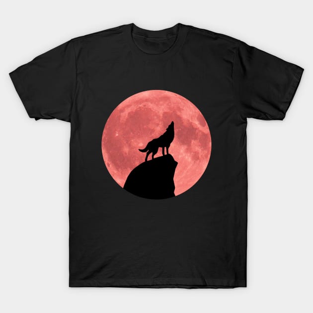 Wolf Howling at a Blood Moon T-Shirt by RockettGraph1cs